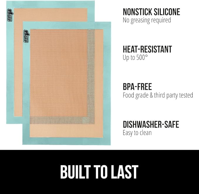 GORILLA GRIP Reusable Nonstick Silicone Baking Mat, 2-Pack, BPA-Free Oven Safe Food Liner for Toaster Ovens, Mini Cookie Sheets, Easy Clean, Holiday Baking Essentials, 11.75x8.25, Quarter Sheet, Mint