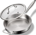 12-Inch Tri-Ply Stainless Steel Pan, PFOA and PTFE-Free Skillet Griddle, Stainless Steel Pan Set with Lid for the Kitchen, Induction-Compatible Cookware Sets, Dishwasher and Oven Safe