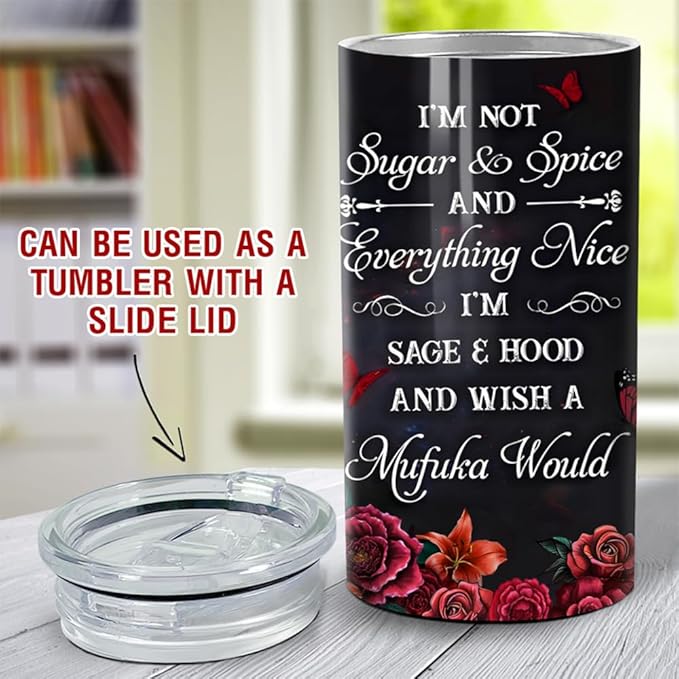 SANDJEST Sugar Skull Tumbler Sugar And Spice 4 in 1 12oz Tumbler Can Cooler Coozie Skinny Stainless Steel Tumbler Gift for Women Girl Friends Christmas Birthday Halloween