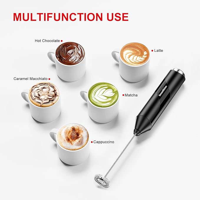 Bonsenkitchen Electric Milk Frother Handheld, Portable Whisk Milk Foam Maker, Drink Mixer for Coffee, Matcha, Electric Stirrer Coffee Mixer, Battery Operated(Not Included)