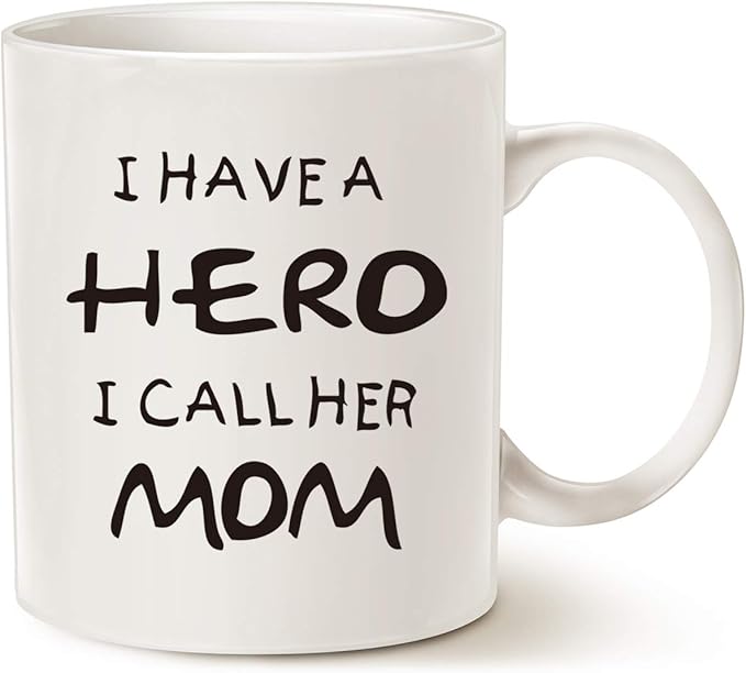 Coffee Mug, Ceramic Hero Mom Mug, Funny Best Mother's Day and Birthday Gift, 14 fl oz, White