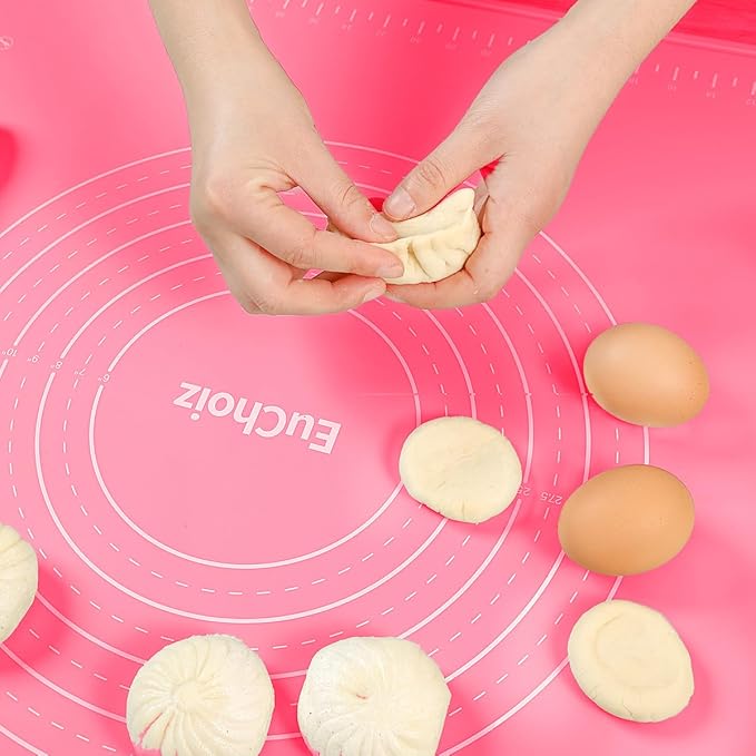 Silicone Pastry Mat 20"*16" Extra Thick Non Stick Baking Mat Food Grade Silicone Dough Rolling Bake Mat with Edge Heightening Pink