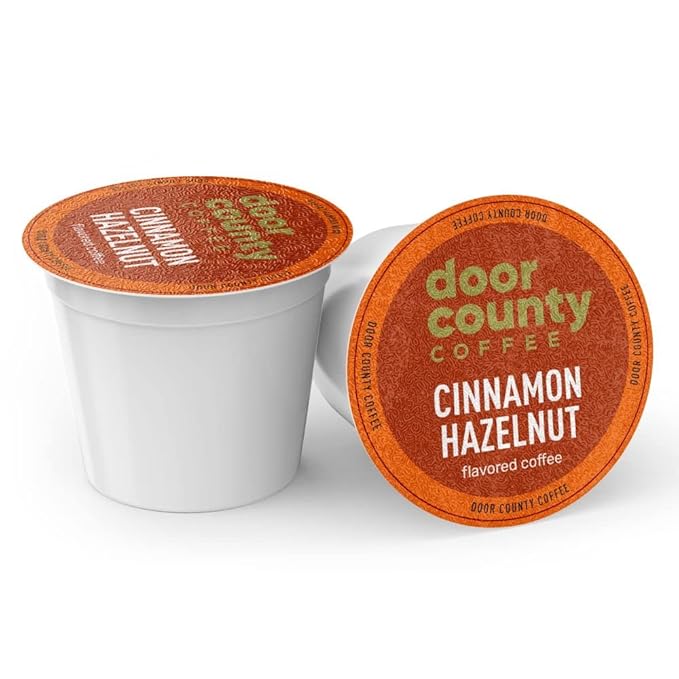 Door County Coffee Cinnamon Hazelnut Flavored Ground - 10 Count Single Serve Cups - Medium Roast - 100% Specialty Arabica - Flavored Gourmet - Cinnamon Hazelnut