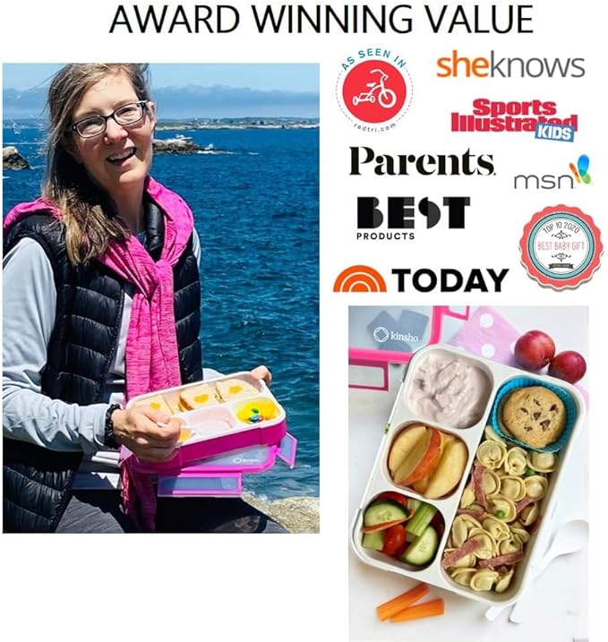 Bento Lunch-Box for Kids and Adults: Lunch Boxes with 4 Sealed Compartments, Divided Containers for Boys Girls Women Men - School Work Portion Container, Utensils, Blue + Rose Pink 2 pack Set