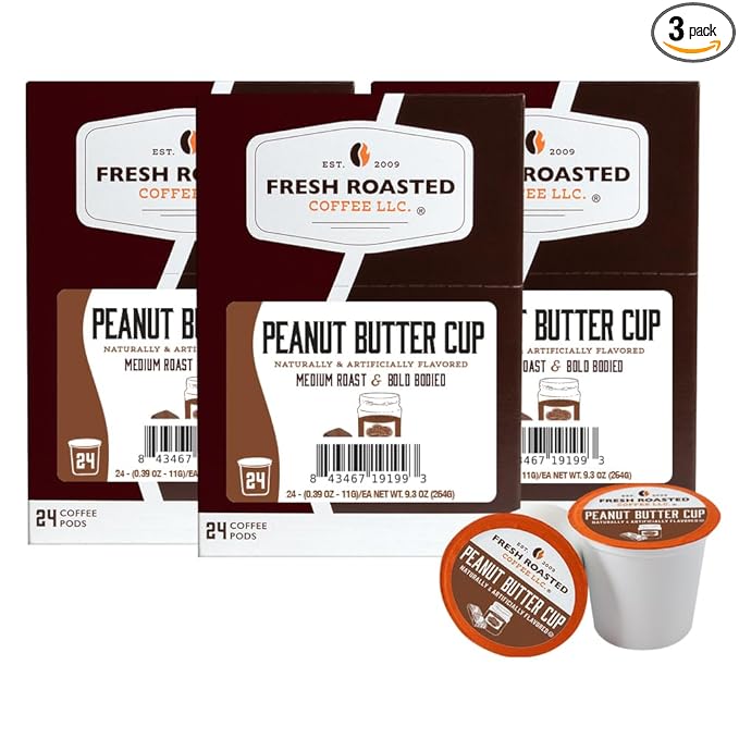 Fresh Roasted Coffee, Peanut Butter Cup, Flavored Coffee Pods, 72 Count