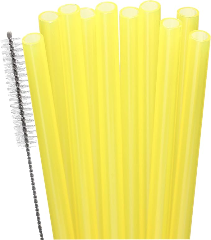 Dakoufish Replacement Straw for Stanley|Owala|Simple Modern 40oz 30oz Tumbler,10 Pack 12 Inch Yellow Reusable Straws With Cleaning Brush for Stanley Cup Accessorie,BPA Free,Dishwasher Safe