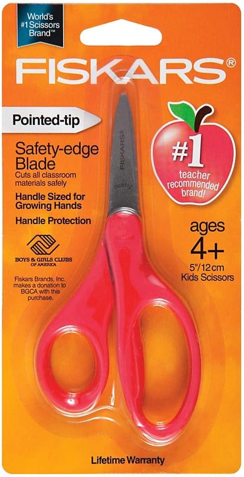 Fiskars 5" Pointed-Tip Scissors for Kids 4+ - Scissors for School or Crafting - Back to School Supplies - Color May Vary