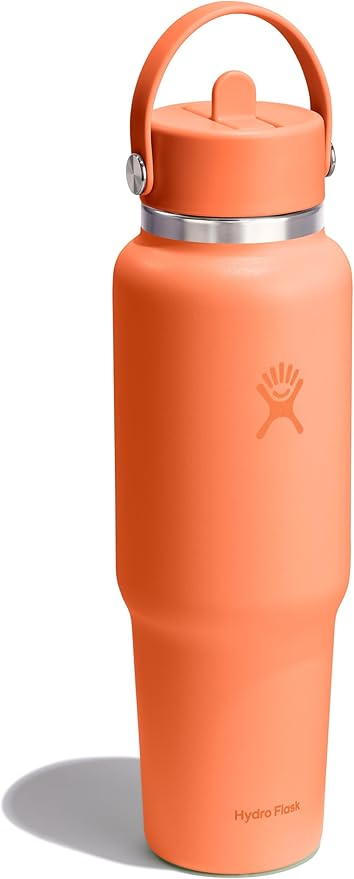 Hydro Flask Travel Water Bottle - Insulated Stainless Steel - Wide Straw Lid, Non Spill, Leakproof in 40 Oz Nectar Orange