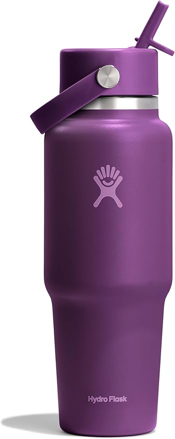 Hydro Flask Travel Water Bottle - Insulated Stainless Steel - Wide Straw Lid, Non Spill, Leakproof in 32 Oz Oat Tan
