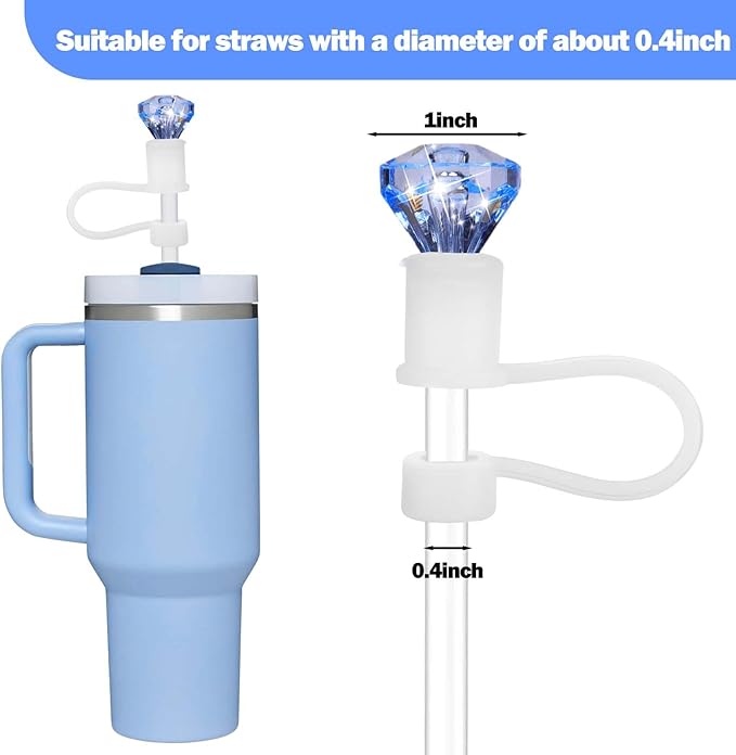 Mity Rain 6pcs Diamond Straw Topper for Stanley Cup 40/30 Oz and Simple Modern Tumblers - Reusable Cover Accessories, Colorful Decor