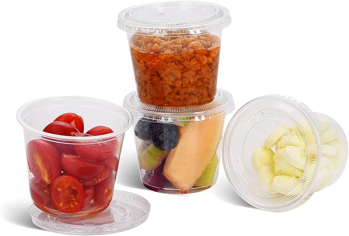 [5.5 OZ, 50 Sets] EDI Clear Disposable Plastic Portion Cups with Leakproof Lids | Jello Shot/Souffle Cups| Condiment and Dipping Sauce Cups | BPA Free | Recyclable