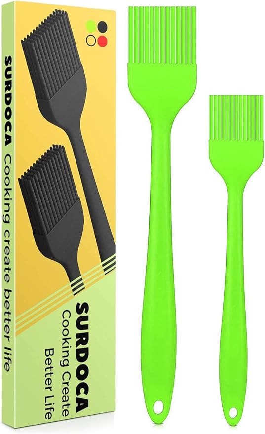 SURDOCA Silicone Pastry Basting Brush - 2Pcs 10 + 8 in Heat Resistant Brush for Baking Cooking Food, BPA Free Kitchen Brush for Sauce Butter Oil, Stainless Steel Core Design for Barbecue BBQ Grilling