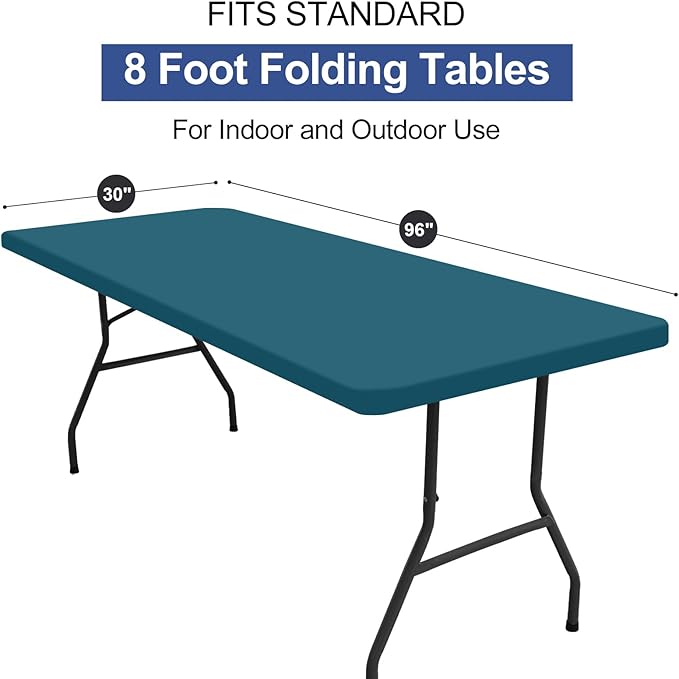 homing Rectangle Table Cloth Cover, Waterproof Polyester Elastic Fitted Tablecloth, Fits for 8 Foot Folding Tables, Washable Table Protector for Picnic, Camping, Outdoor (Peacock Blue, 30" x 96")