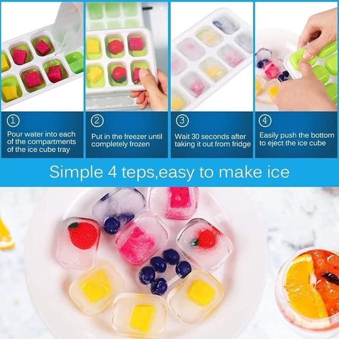 Ice Cube Trays, Silicone Easy-Release and Flexible 14-Ice Trays with Spill-Resistant Removable Lid, BPA Free, Durable and Dishwasher Safe, 4 Pack