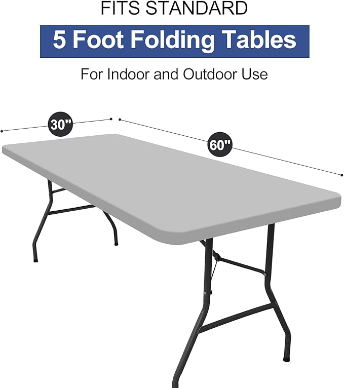 homing Rectangle Table Cloth Cover, Waterproof Polyester Elastic Fitted Tablecloth, Fits for 5 Foot Folding Tables, Washable Table Protector for Picnic, Camping, Outdoor (Light Grey, 30" x 60")