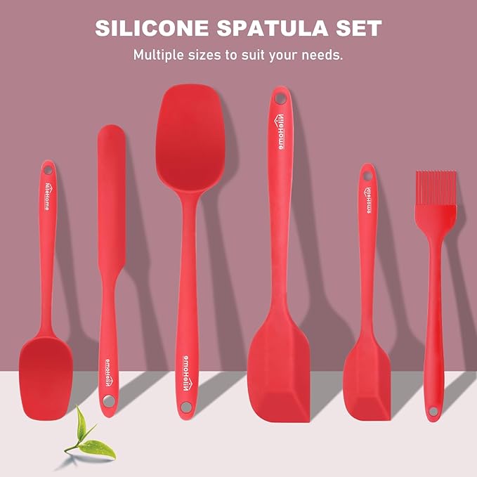 NileHome Silicone Spatula Set 6 Packs Food Grade Kitchen Utensils with Silicone Brush Heat Resistant BPA-free Rubber Spatula for Scraping, Baking, Cooking, Mixing, Red