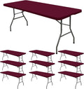 10 Pack Fitted Tablecloth for 8 Foot Rectangle Tables, Wine Red Elastic Outdoor Picnic Table Cover, Washable Stretch Folding Table Cloths 8 ft for Camping Party Patio Kitchen Banquet, 30" W x 96" L