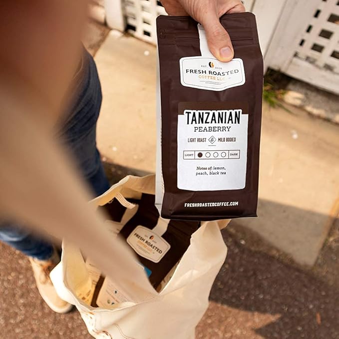 Fresh Roasted Coffee, Tanzanian Peaberry, 5 lb (80 oz), Light Roast, Kosher, Whole Bean