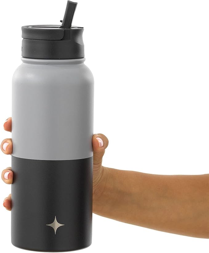JoyJolt Triple Insulated Water Bottle with Straw Lid AND Flip Lid! 32oz Large Water Bottle, 12 Hour Hot/Cold Vacuum Insulated Stainless Steel Bottle. BPA-Free Leakproof Water Bottles - Thermos Bottle