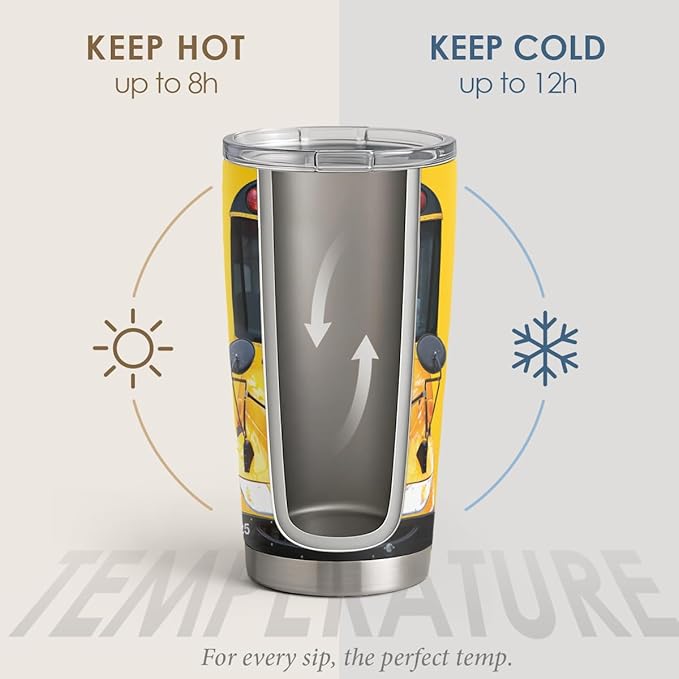SANDJEST Bus Driver Tumbler - School Bus 20 oz Stainless Steel Double Wall Vacuum Tumblers Coffee Travel Mug - Thermal Cups Birthday, Christmas, Back To School Gifts for Men, Women, Friends, Besties