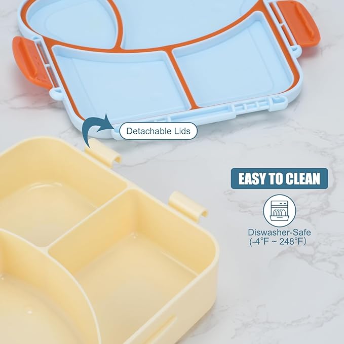 Bento Box for Kids School Lunch Box with Utensils and a Dipping Bowl, Leak-Proof 4 Compartments with Carrying Handle, BPA-Free Bento Box for Girls and Boys in School, Preschool, Daycare (Blue)