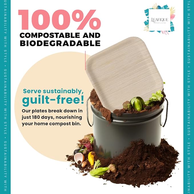 100% Natural 10” Palm Leaf Square Plate (100 pack), Compostable & Biodegradable Dinnerware for Catering, Birthdays, Halloween, BBQs, Thanksgiving, Alternative to Paper & Bamboo Plates Disposable