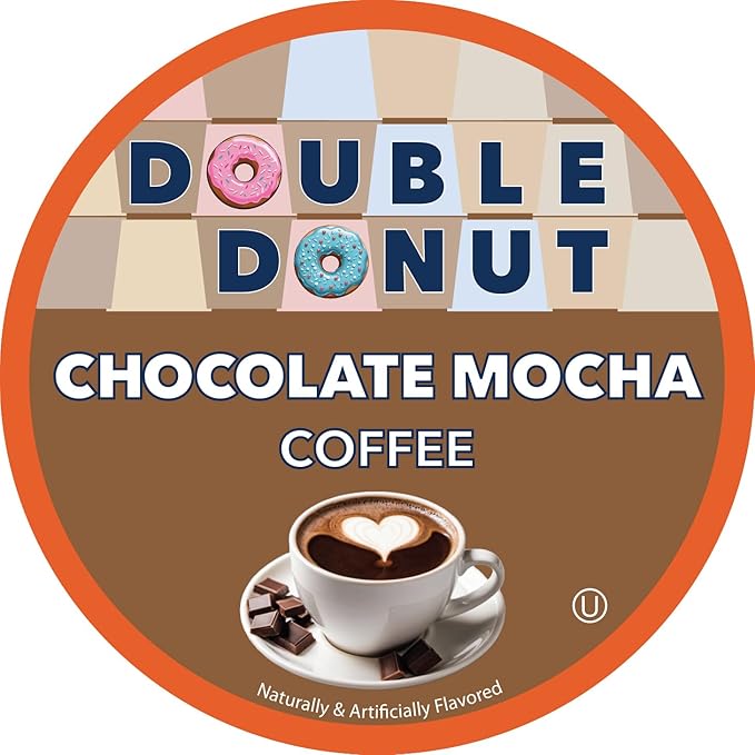 Double Donut Coffee Chocolate Mocha Coffee Pods, Single Serve Mocha for Keurig K Cup Brewers, Rich, Creamy Pods for Chocolate Lovers, 24 Count