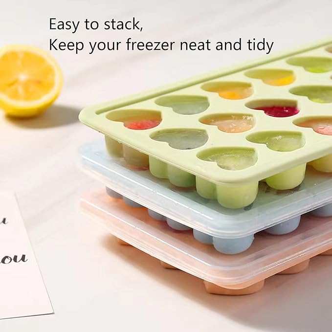 Heart Shaped Ice Cube Trays - Silicone Heart Ice Cube Tray with Lid,Heart Shaped Ice Cube Molds,Small Heart Ice Tray Silicone,Easy to Remove