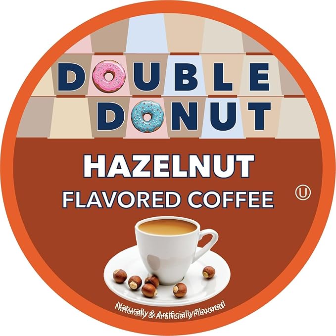 Double Donut Coffee Hazelnut Flavored Coffee pods, Medium Roast Coffee,Compatible with Keurig K Cups Brewers, 20 Count