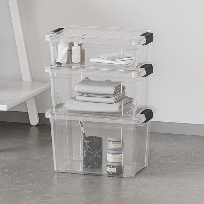 Superio Clear Plastic Storage Bin with Lid, 11 Qt, Non-Toxic, BPA Free, Odor Free, Organizer Storage Box, Stackable Plastic Tote for Home, Garage, School, and Office