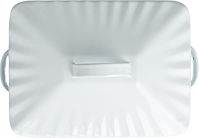 Creative Co-Op Chic Farmhouse Enameled Bread Box with Lid, "Bread" Message, White and Navy