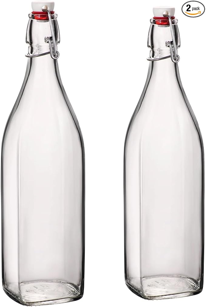Bormioli Rocco 33.75oz Swing Bottle (Set of 2) - Reusable Glass with Airtight Leakproof Swing Tops, BPA-Free Office Water Bottle, Great for Homemade Syrups, Dressings, Infused Oils, Fresh Juices