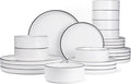 Famiware Nebula Plates and Bowls Set, 24 Pieces Dinnerware Sets, Dishes Set for 8, White with Black Rim