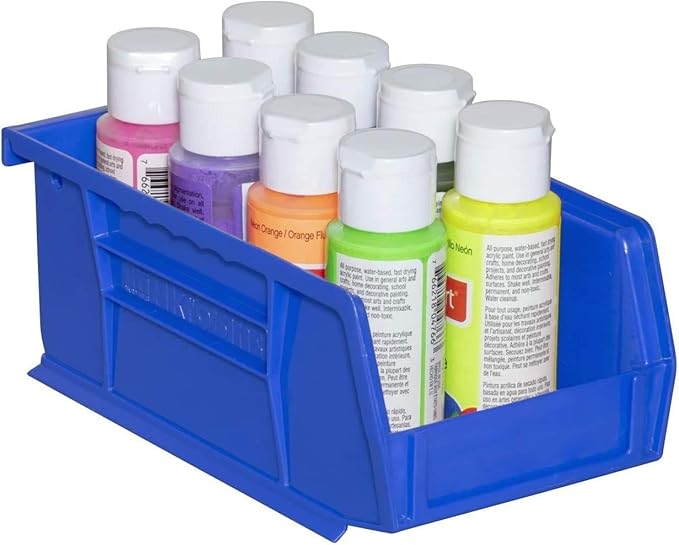 Akro-Mils 30220 AkroBins Plastic Storage Bins, Space-Saving Stackable Bins for Garage, Pantry, Craft Organization, 7-" x 4-" x 3-", Blue, 24-Pack