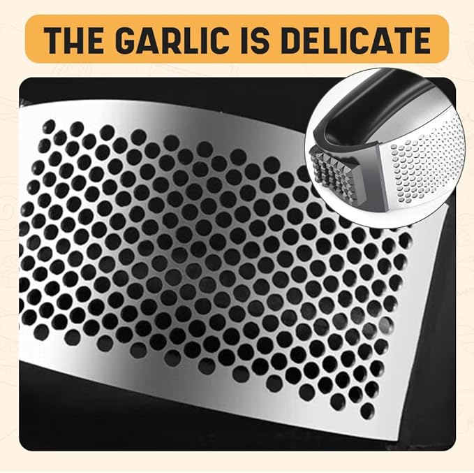 Stainless Steel Garlic Press Rocker, 2025 New Garlic Mincer and Garlic Crusher, Easy-Squeeze Garlic Tool with Peeler and Cleaning Brush for Smashing Garlic (2 Set)