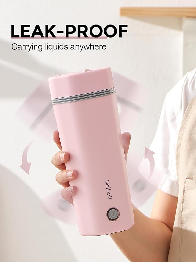 balbali Travel Kettle - 12oz Portable Electric Kettle for Boiling Water - Self Heating Cup/Thermos - Single Size Personal Tea Maker -Hot Water Boiler/Heater/Warmer - Pink