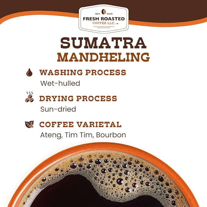 Fresh Roasted Coffee,100% Sumatra Mandheling | 5 lb (80 oz) | Single Origin | Medium Roast | Kosher | Whole Bean