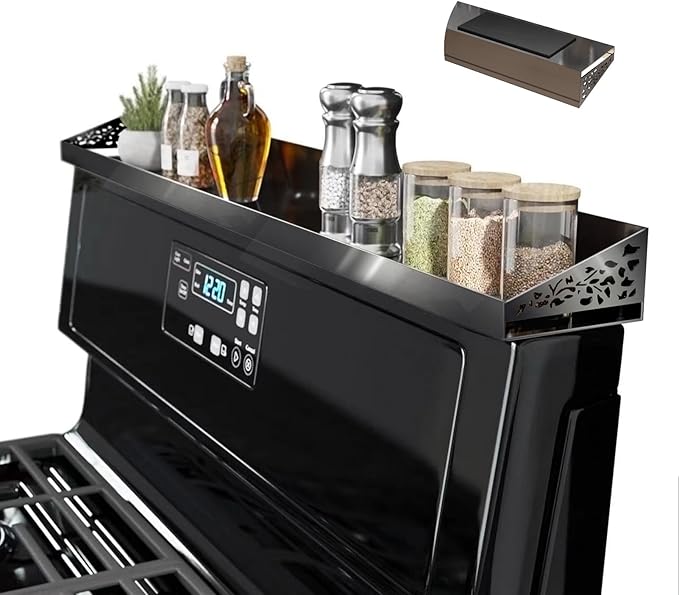 30" Magnetic Stove Top Shelf – Black Stainless Steel Spice Rack and Seasoning Organizer – Kitchen Shelf for Back of Stove – Over Stove Rack and Storage Organizer