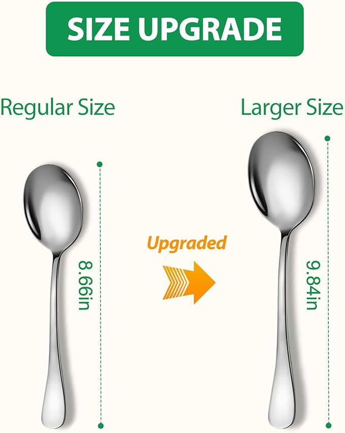 Stainless Steel Serving Spoons Set, 6pc, 10-Inch, Includes 6 Large Spoons, for Parties/Kitchen/Buffet/Catering, Dishwasher Safe