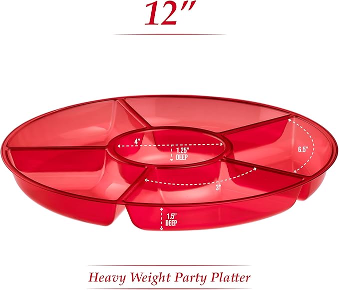 Plasticpro 6 Sectional Round Plastic Serving Tray/Platter (4, Red)