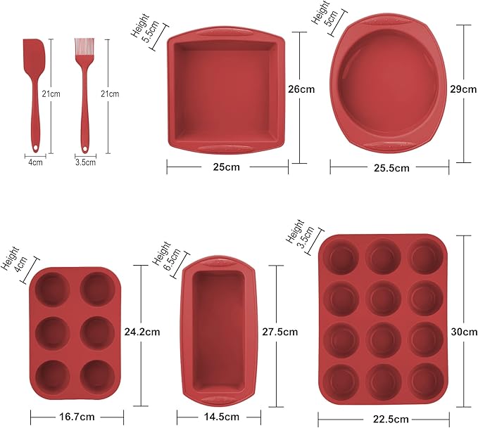 Economical 7in1 Nonstick Silicone Baking Cake Pan Cookie Sheet Molds Tray, Heat Resistant Bakeware Tools for Muffin Loaf Bread Pizza Cupcake
