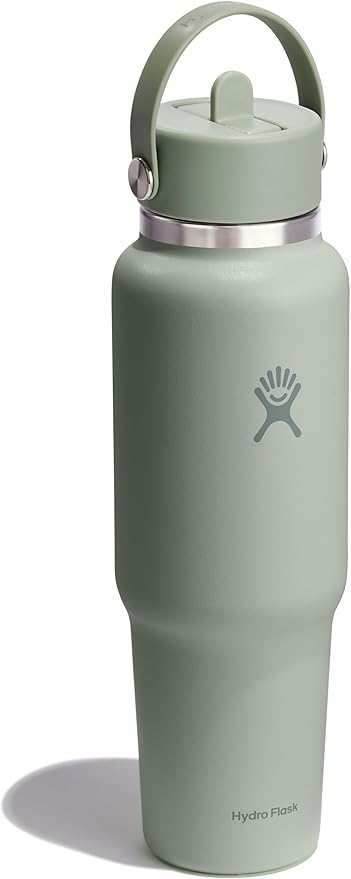 Hydro Flask Travel Water Bottle - Insulated Stainless Steel - Wide Straw Lid, Non Spill, Leakproof in 40 Oz Agave Green