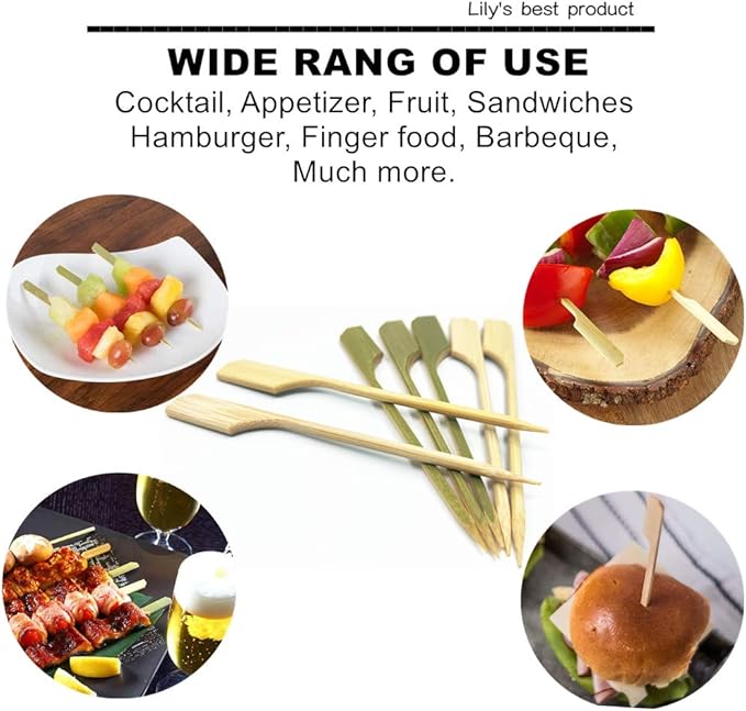 HOPELF 7 inch Bamboo Paddle Picks Skewers for Cocktail，Fruit Kabobs，BBQ，Kitchen，Grilling，Barbeque Snacks.Wood pick More Size Choices 3.5''/ 4.7''/ 7''/ 10'' (Pack of 100)