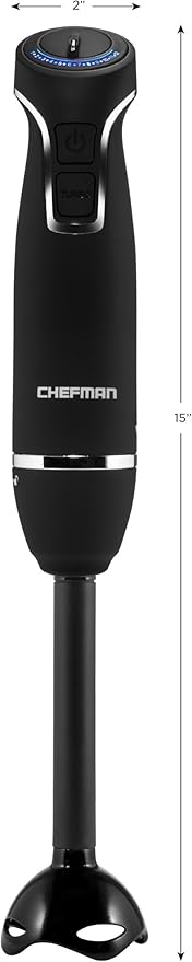 Chefman Immersion Blender 300-Watt Turbo 12 Speed Stick Hand Blender, Powerful Ice Crushing Design Purees Smoothies, Sauces & Soups, Detachable Heat Resistant Plastic Blade Guard Protects Pots, Black