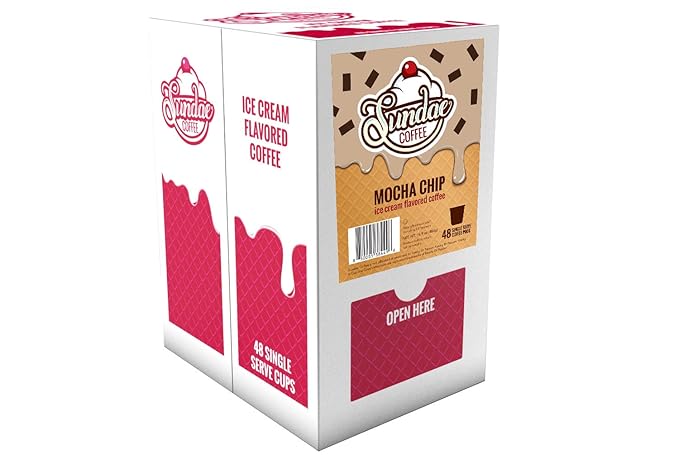 Sundae Ice Cream Flavored Coffee Pods, Compatible with 2.0 Keurig K-Cup Brewer, 48 Count (Mocha Chip)