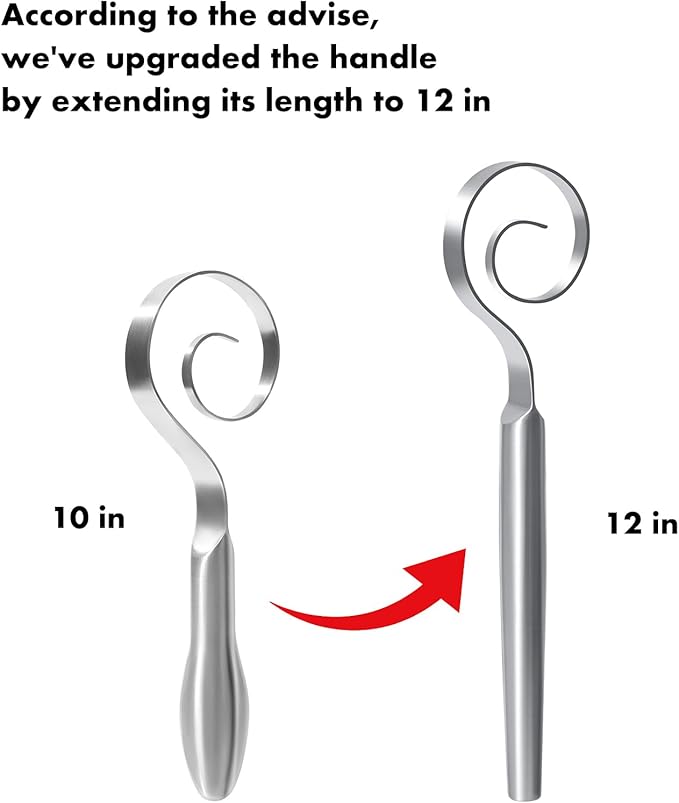 12-Inch Seamless Dough Whisk, 18/10 Stainless Steel Bread Whisk, Danish Whisk for Sourdough, Pizza, Cookies, Pancake & Waffle, Easy to Clean Sour Dough Tools