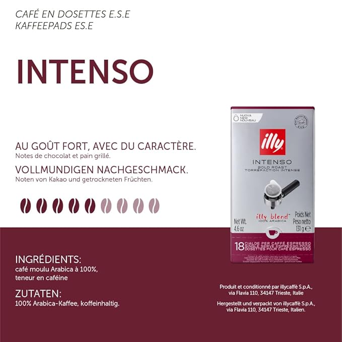 illy E.S.E. Coffee - Single-Serve Capsules & Pods - Intenso Dark Roast - Notes Of Cocoa & Dried Fruit - For E.S.E Machines - Extraordinary Aroma & Body – 18 Count