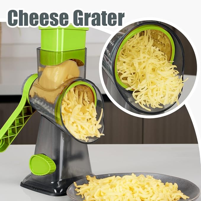Multi-functional hand-cranked vegetable slicer, drum slicing and shredding vegetable slicer, cheese slicing and shredding kitchen small tools, 3 replaceable blades