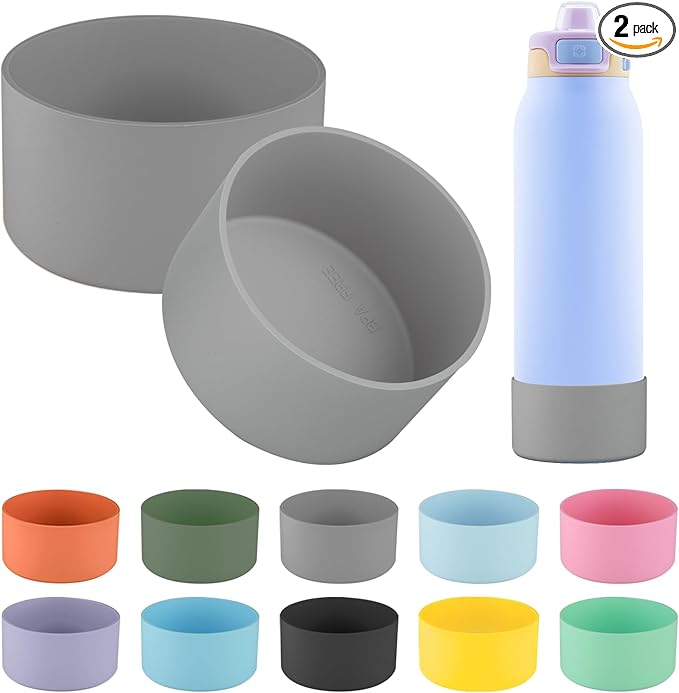 2 PCS Silicone Bottom for Ello Pop 32 OZ Water Bottle, Water Boot for Ello Pop,Avoid Scratches and Noise (Gray, 22oz)