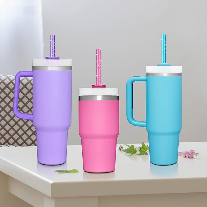 12 PCS Replacement Straws for Stanley|Owala|Simple Modern 40oz 30oz Tumbler, Reusable Color Drinking Straws with Cleaning Brush for Stanley Cup Accessorie，BPA Free, Dishwasher Safe